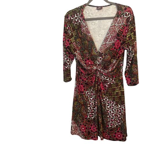 Salaam Knot Front 3/4 Sleeve Dress XL V-neck Light Flowy Fabric Rayon Spandex - Picture 1 of 11